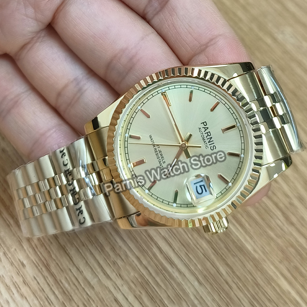 Parnis 36 mm złoty kolor świec – Rolex Watch Datejust recenzja i cena